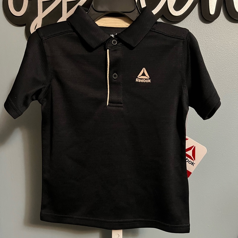 Reebok Black and Tan Button Collar Polo Shirt NWT - Picture 1 of 3